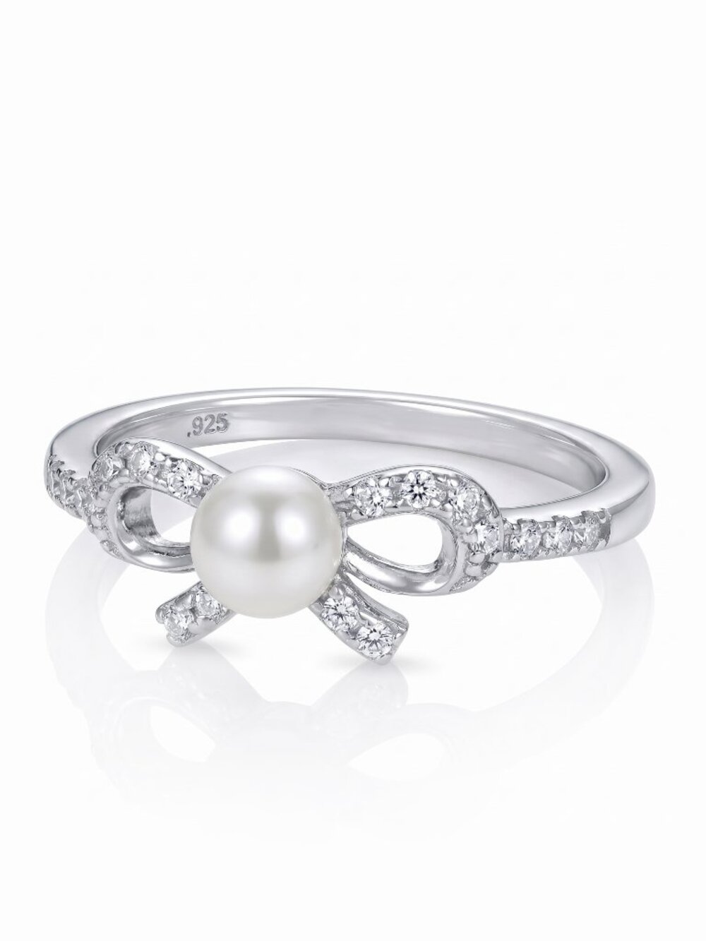 Dainty Pearl Bow Ring, 925 Sterling Silver Charmed Aroma